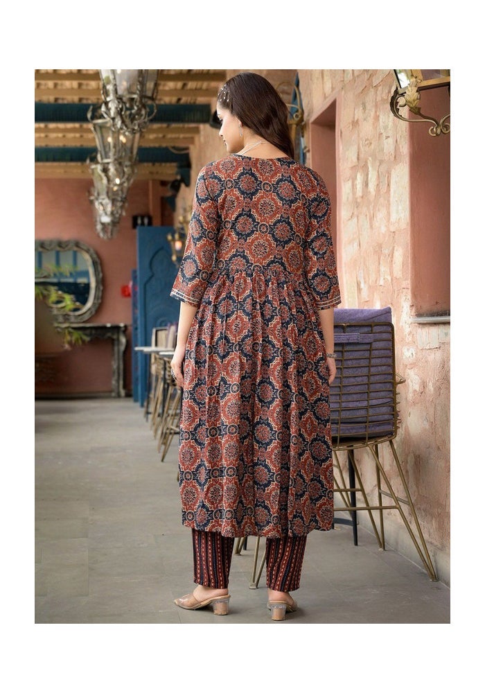 Malishka Export Maroon Rayon Printed Anarkali Kurta Pant Set for Women - Image 2